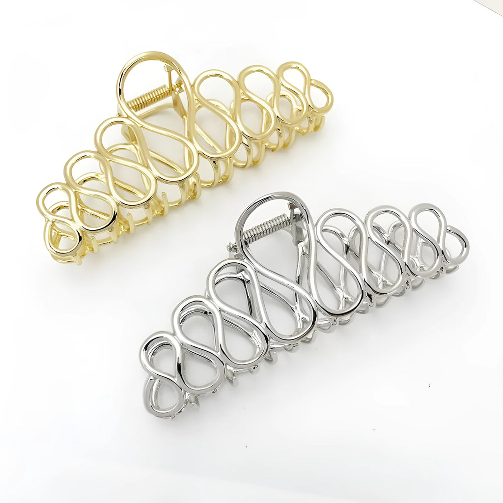 Large minimalist updo hair clip in gold or silver electroplated alloy with tassel details