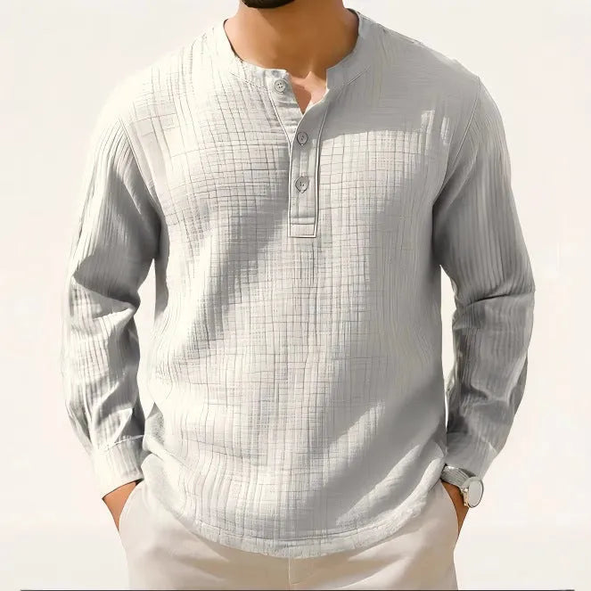 Linen blend long sleeve T-shirt in slim fit with round neck and solid colour options