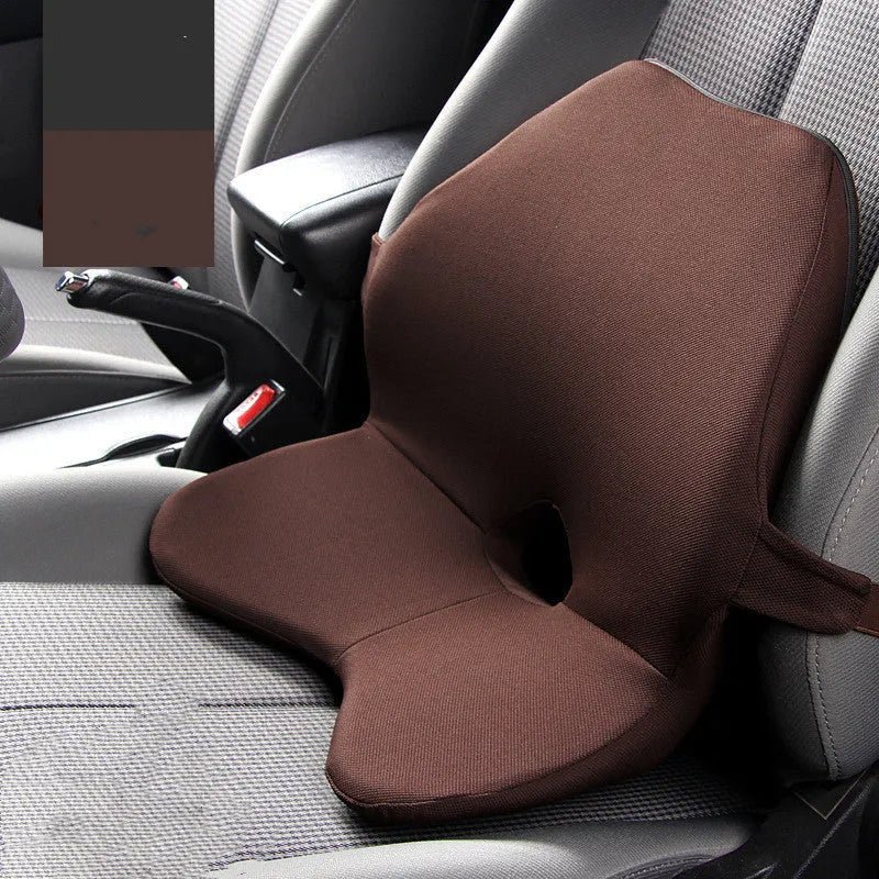Memory cotton car waist pad and headrest set in neutral colours on car seat