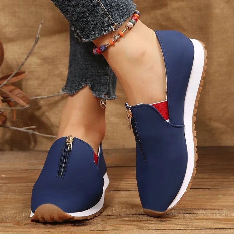 Women's casual non-slip loafers flat shoes round toe artificial PU upper metal detail autumn
