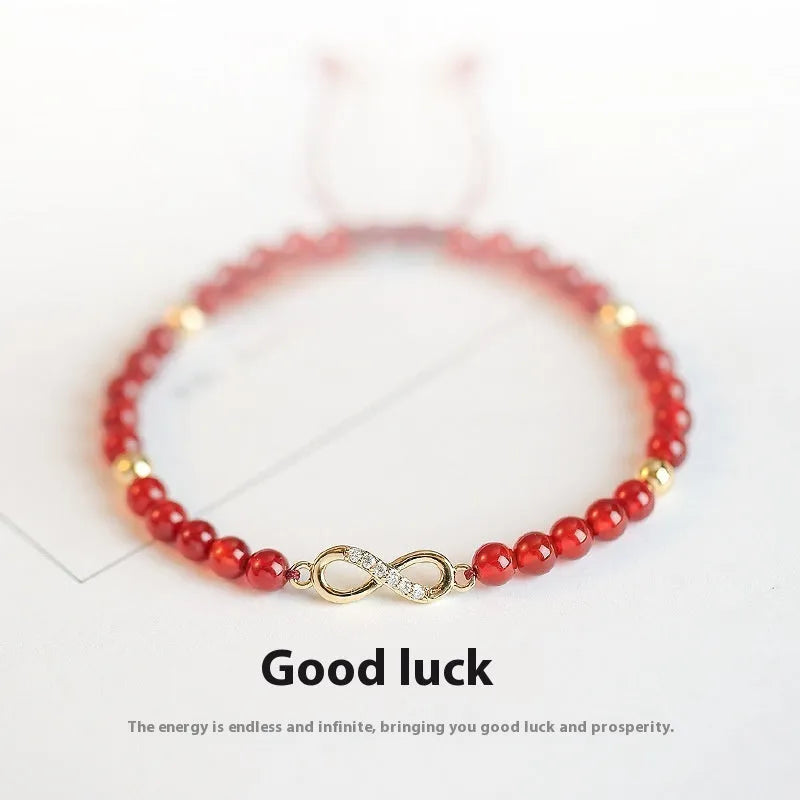 Hand-woven red agate beads bracelet with diamond-shaped arrangements in ethnic style design