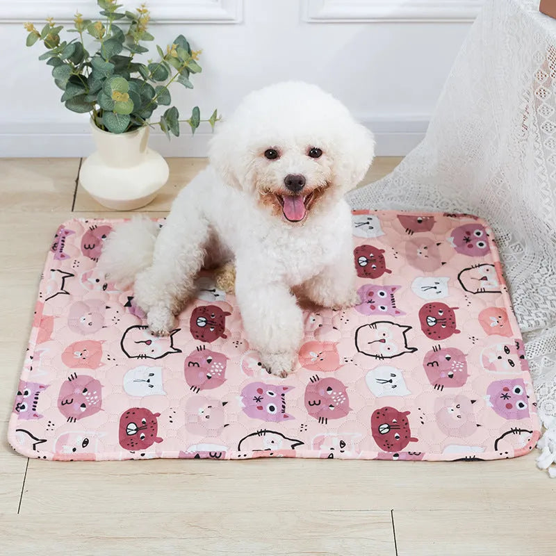 Reusable washable waterproof pet urine pad in animal print pattern with non-slip backing
