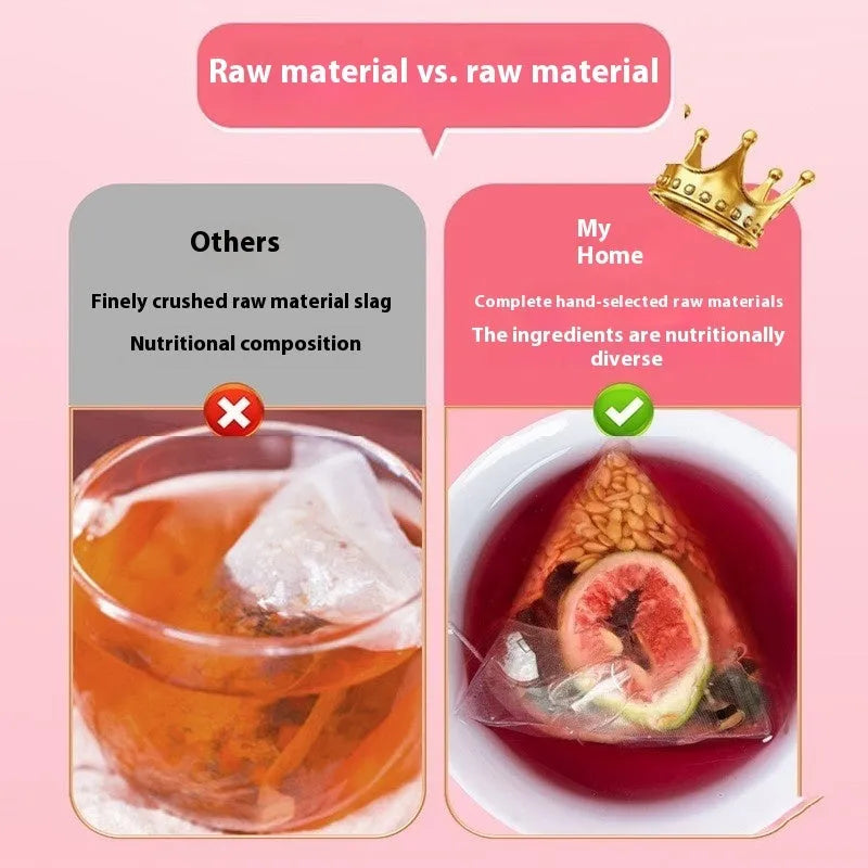 Mulberry flaxseed fig herbal tea bags in packaging with optional drinking cup
