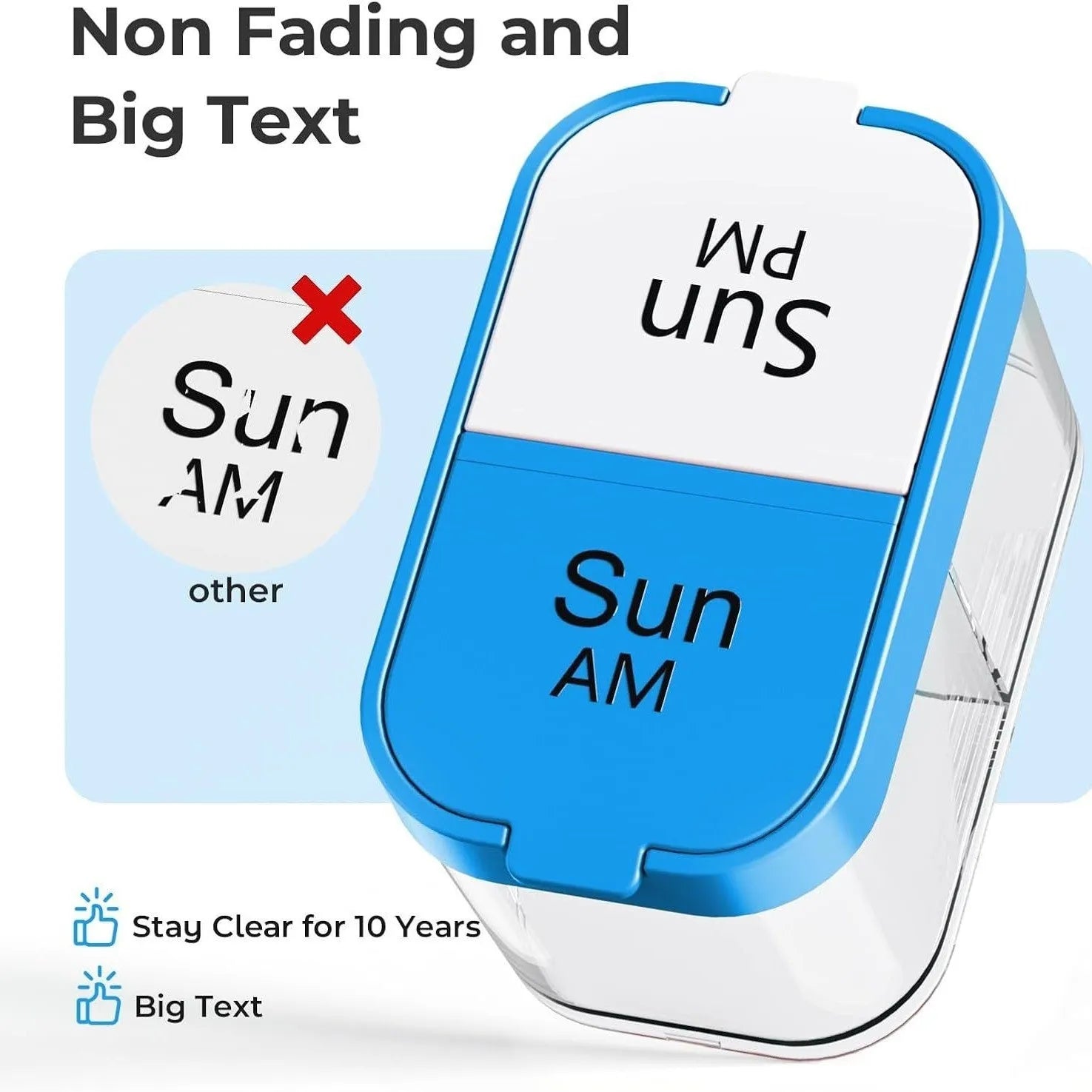 Amazon pill box with 14 removable compartments in white colour showing 1L capacity and portable design