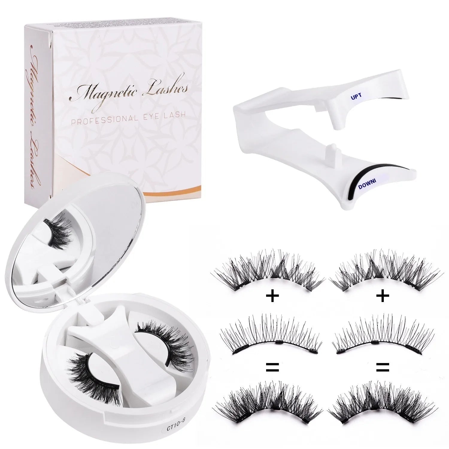 False eyelashes stored in integrated soap holder case with magnetic closure