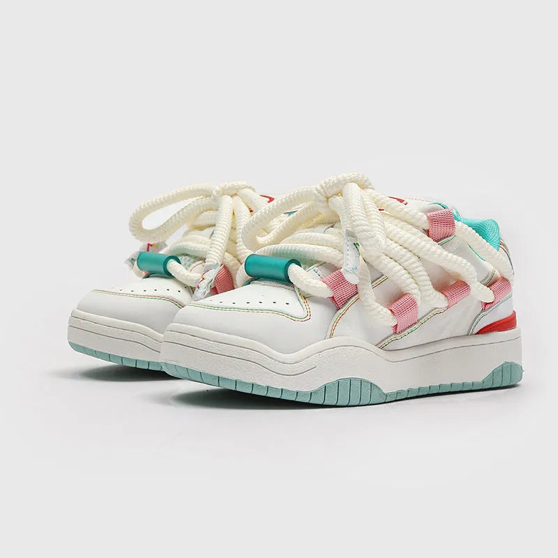 Low-top casual lace-up shoes in Denim Blue with a round toe and flat rubber sole