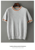 Men's short sleeve pure wool sweater in grey with round neck pullover design