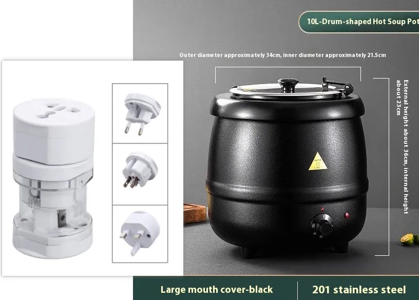 Black stainless steel electric insulated soup pot with steel cover and large opening