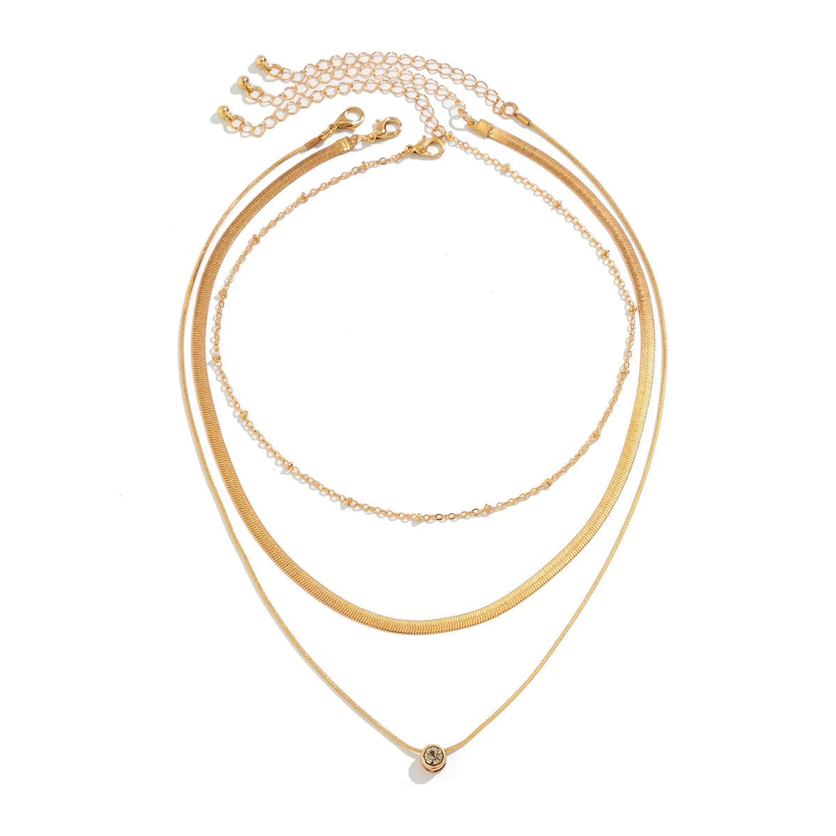 Multi-layer snake bone chain contrast colour necklace with U-shaped alloy pendant and pearl element on adjustable chain