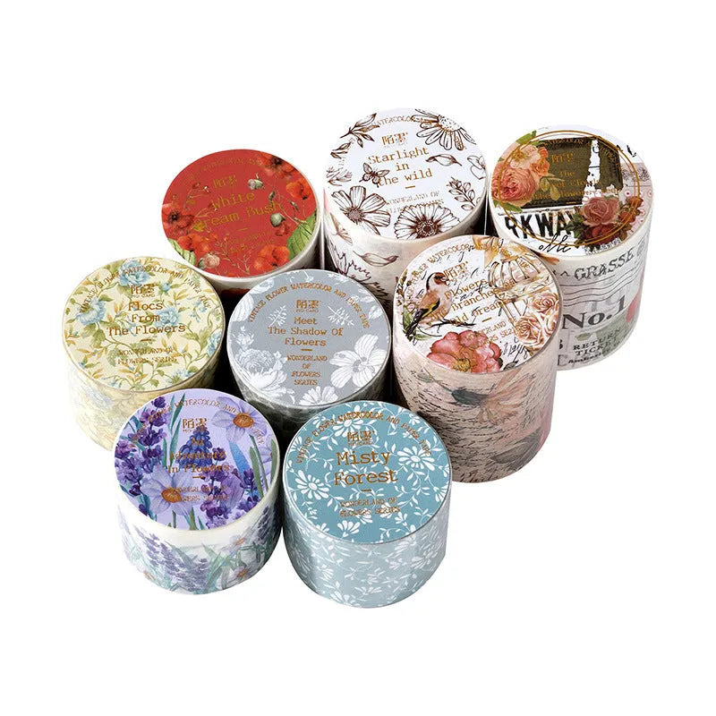 Roll of vintage style floral watercolour decorative tape on a Japanese paper base.