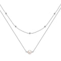 S925 sterling silver double layer necklace with twin pearls on geometric ball bead chain