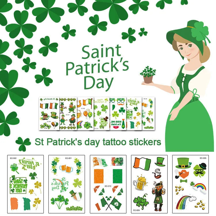 Water transfer tattoo sticker paper with Irish flag shamrock design measuring 120×75mm