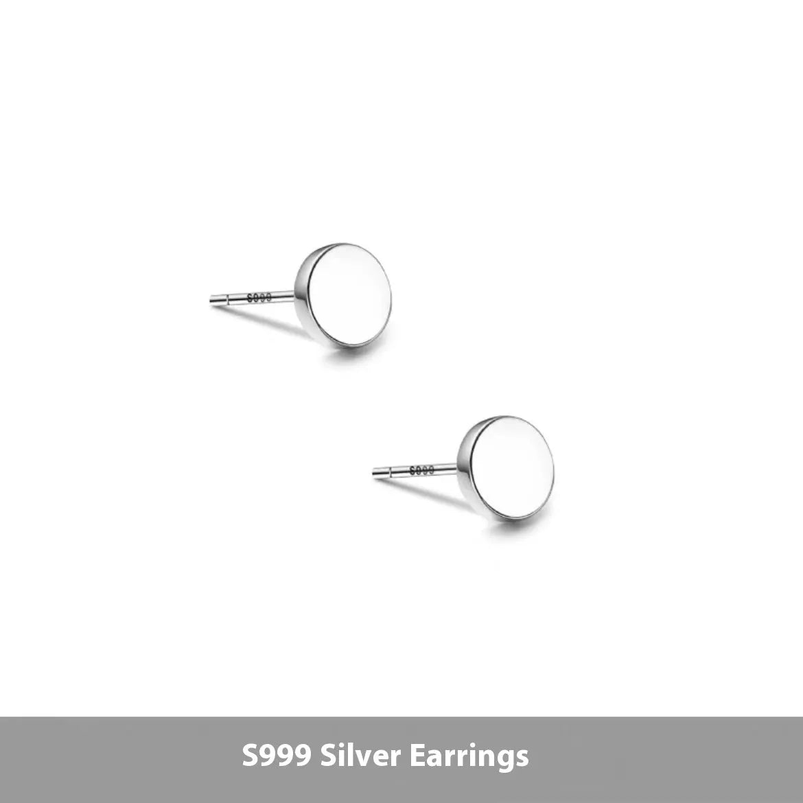 S999 sterling silver flat ear bone studs in geometric round shape, silver and black colour options
