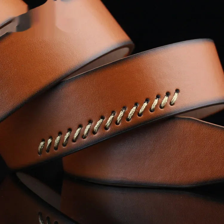 Men's retro-style imitation leather belt with pin buckle in black, brown, or white