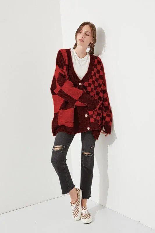 Loose fit polyester knitwear cardigan in grey colour with regular sleeves