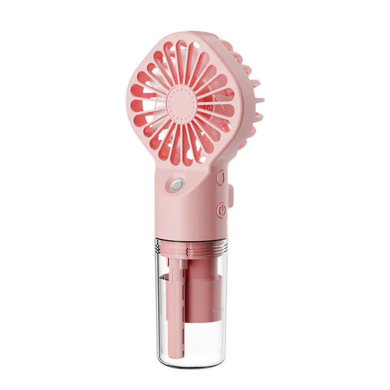 Portable handheld spray fan with transparent water tank and four-speed mist function in black colour