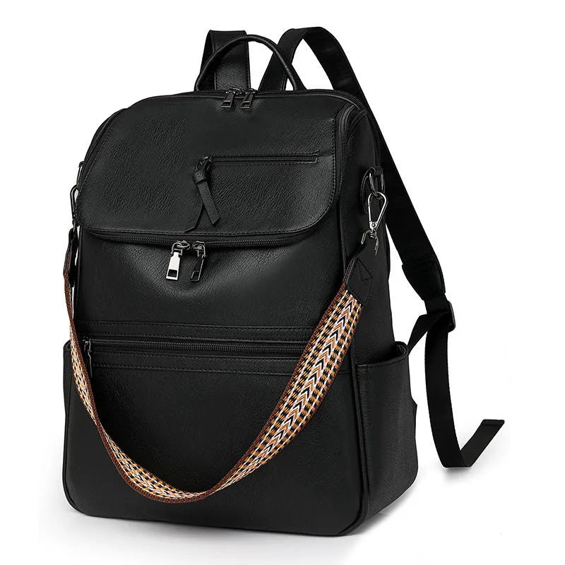 Retro PU college backpack with curved shoulder straps in multiple colour options