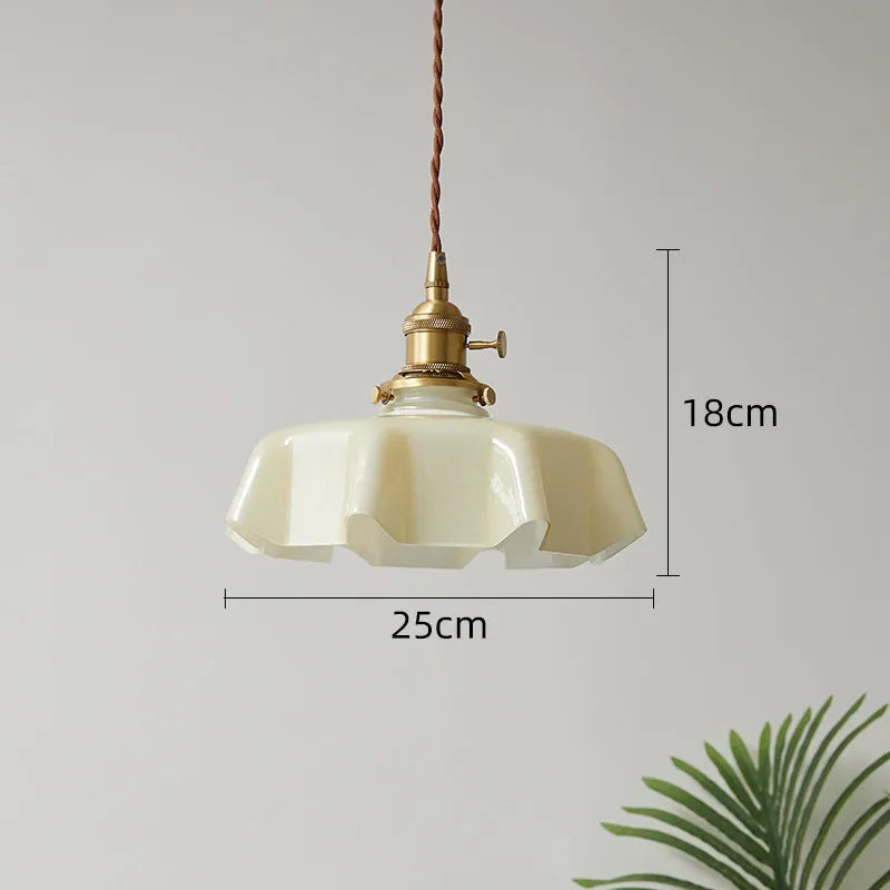 French Cream Nordic brass petal glass small droplight for bedroom home lighting