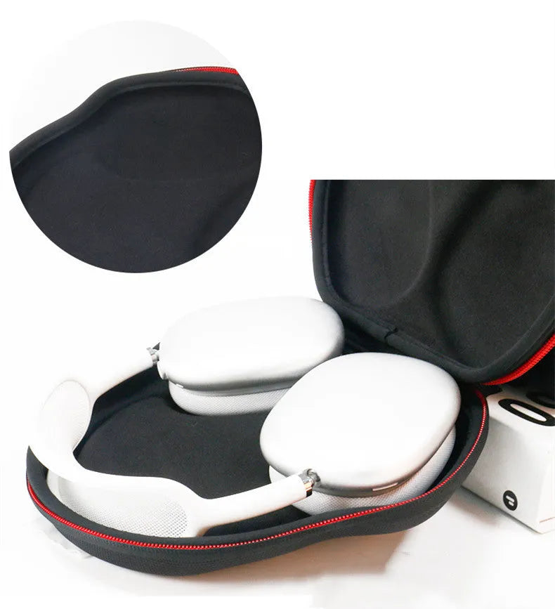 Black shockproof headphone storage bag made from EVA and Oxford cloth measuring 22 by 21 by 5.5 centimetres