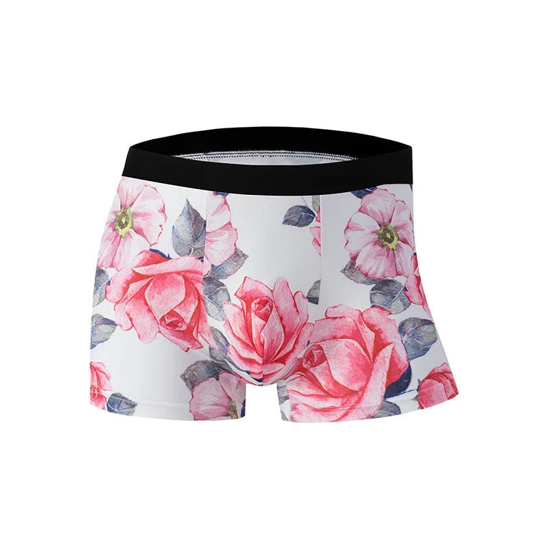 Men's ice silk underwear with fashion printing in mid waist design