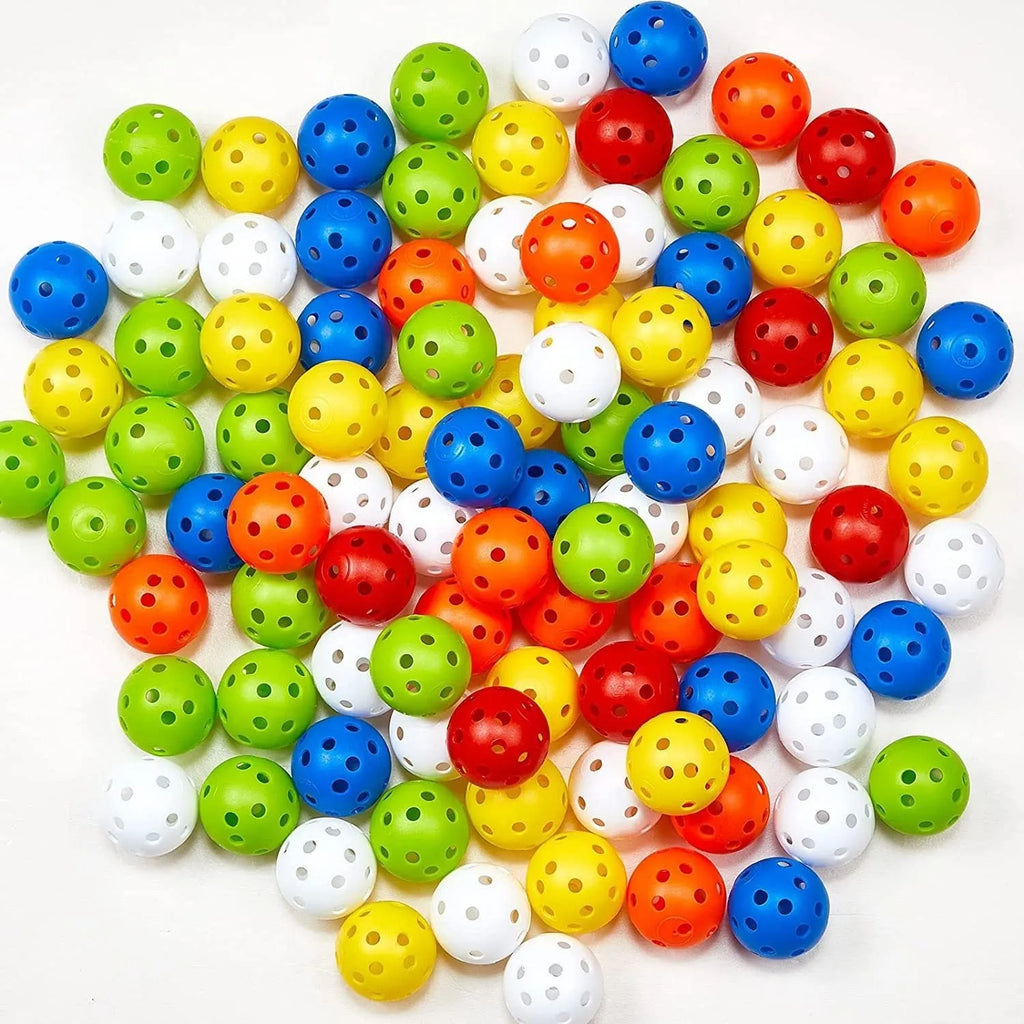 Multi-colour 42mm golf practice balls in blue, green, orange, red, white and yellow colours