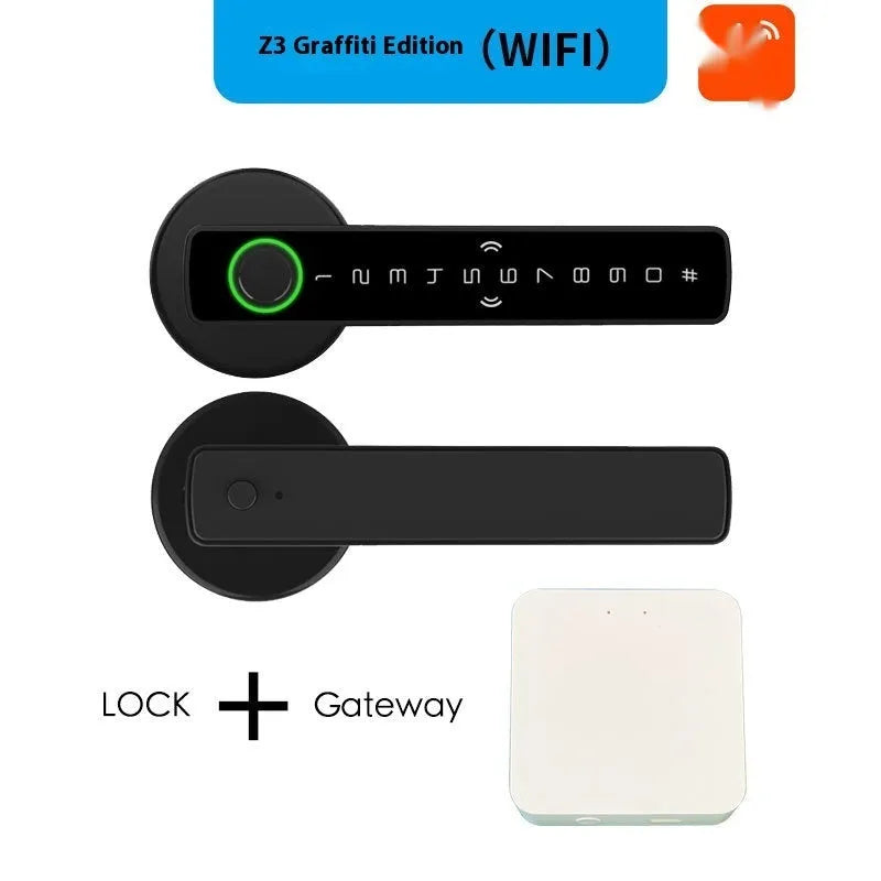 Black smart door lock with spherical card design for interior wooden doors