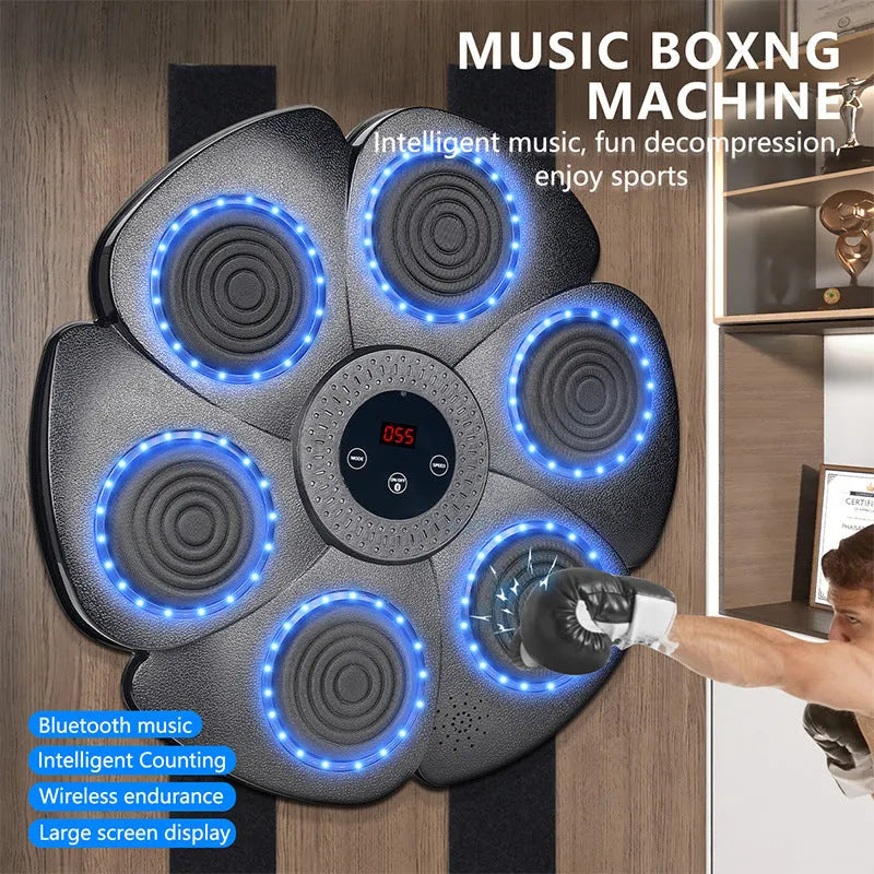 Black smart music boxing machine wall target with Bluetooth and light effects for indoor training