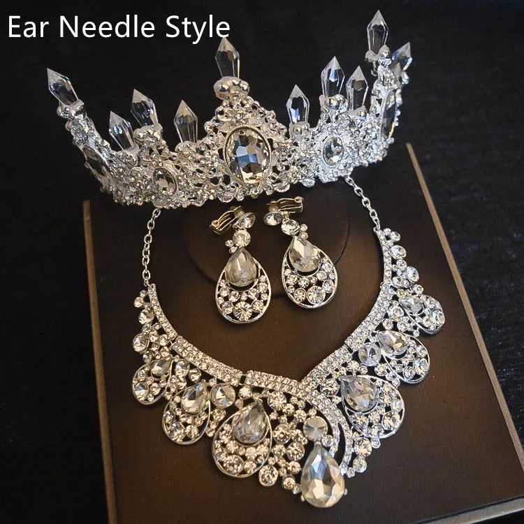 Bridal floral zinc alloy three-piece set with necklace, earrings, and headdress in Korean style