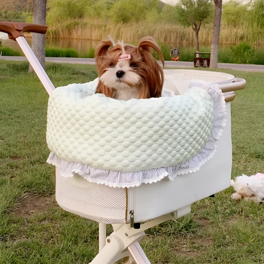 Pure cotton pet stroller accessory set with anti-dirty towel, cushion and pillow in blue green apple pattern