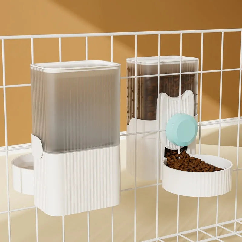 Hanging plastic cat water fountain and automatic dog feeder set in blue with 1000ml capacity