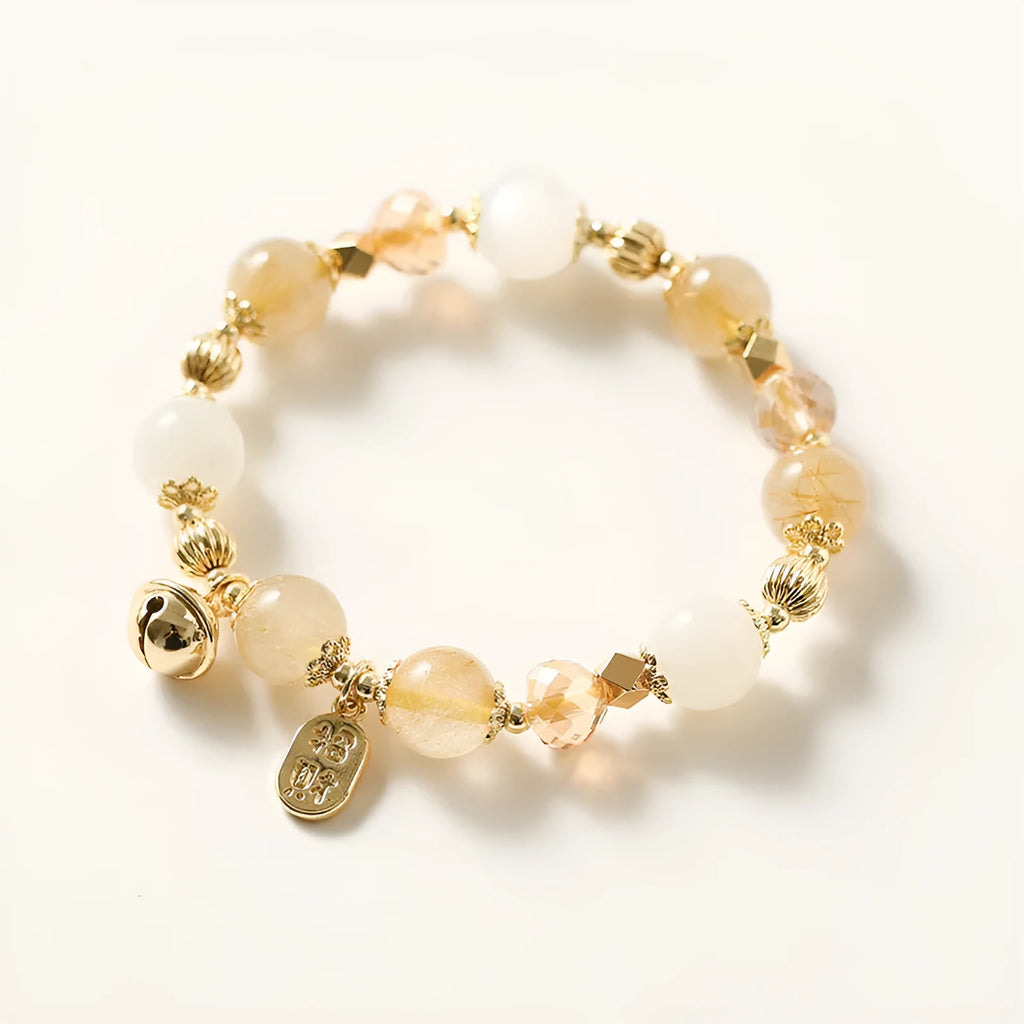 Gold electroplated bracelet with rutilated quartz stones in Lucky Fortune colour, Korean style.