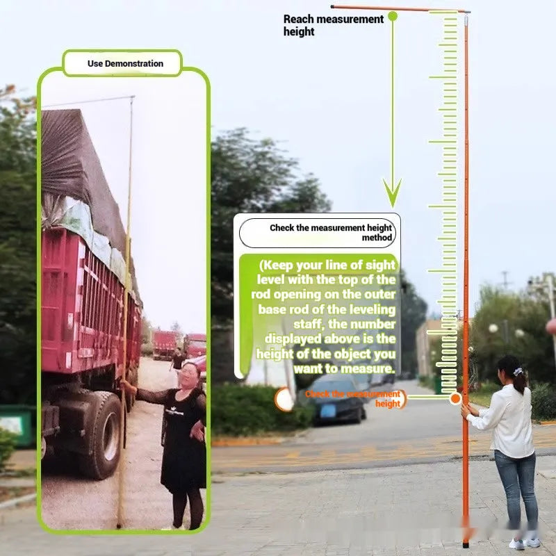 Telescopic glass fibre truck height measuring rod extended to its full length showing clear scale markings.