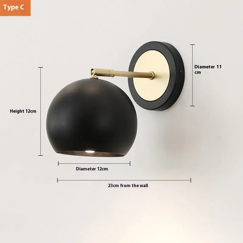 Nordic style iron wall lamp with four design variations for bedside or living room lighting
