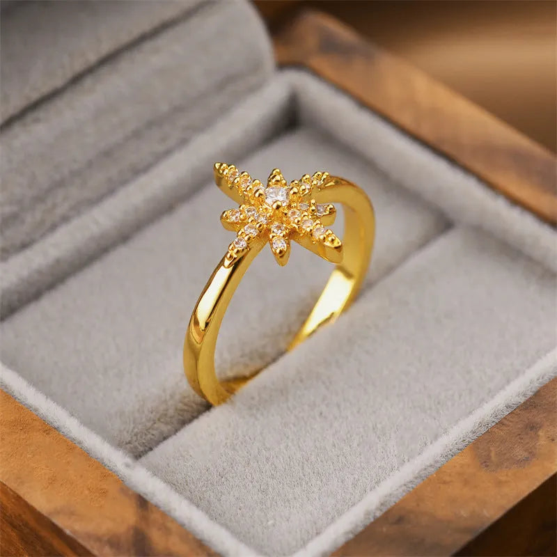 Korean women's adjustable open geometric ring with gold electroplated finish on copper