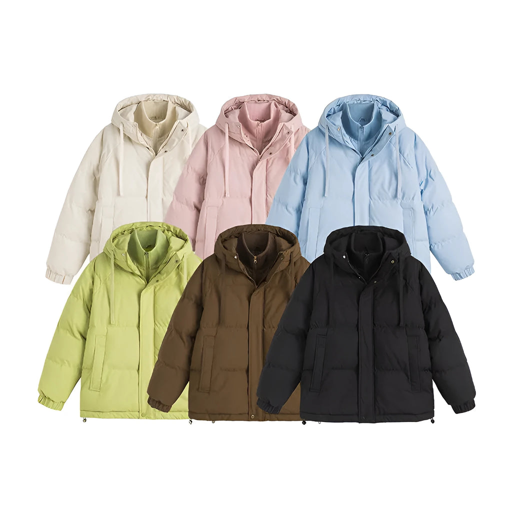 Winter loose cotton padded jacket in cardigan style with side pockets