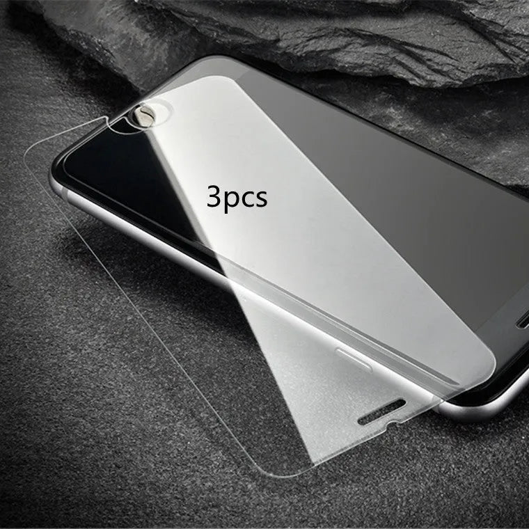 Tempered glass screen protector with 9H hardness and oleophobic coating for smartphones.