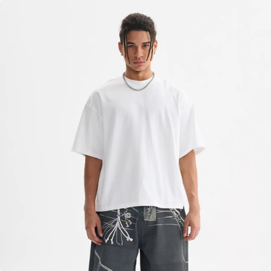 American-style loose fit pure cotton T-shirt in multiple colours including apricot, black and white