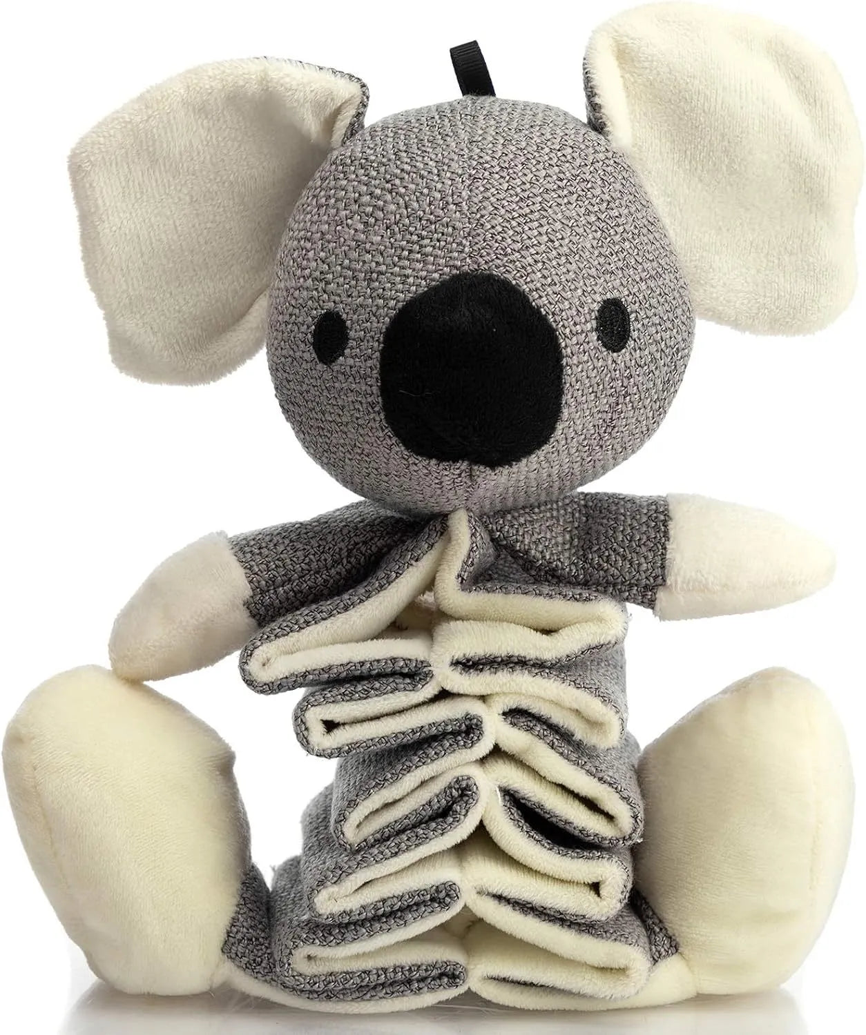 Gray koala dog toy measuring 30cm with crinkle paper squeaky features