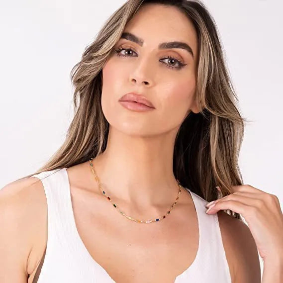 Geometric glass pendant necklace for women on an adjustable alloy chain, cold wind style.