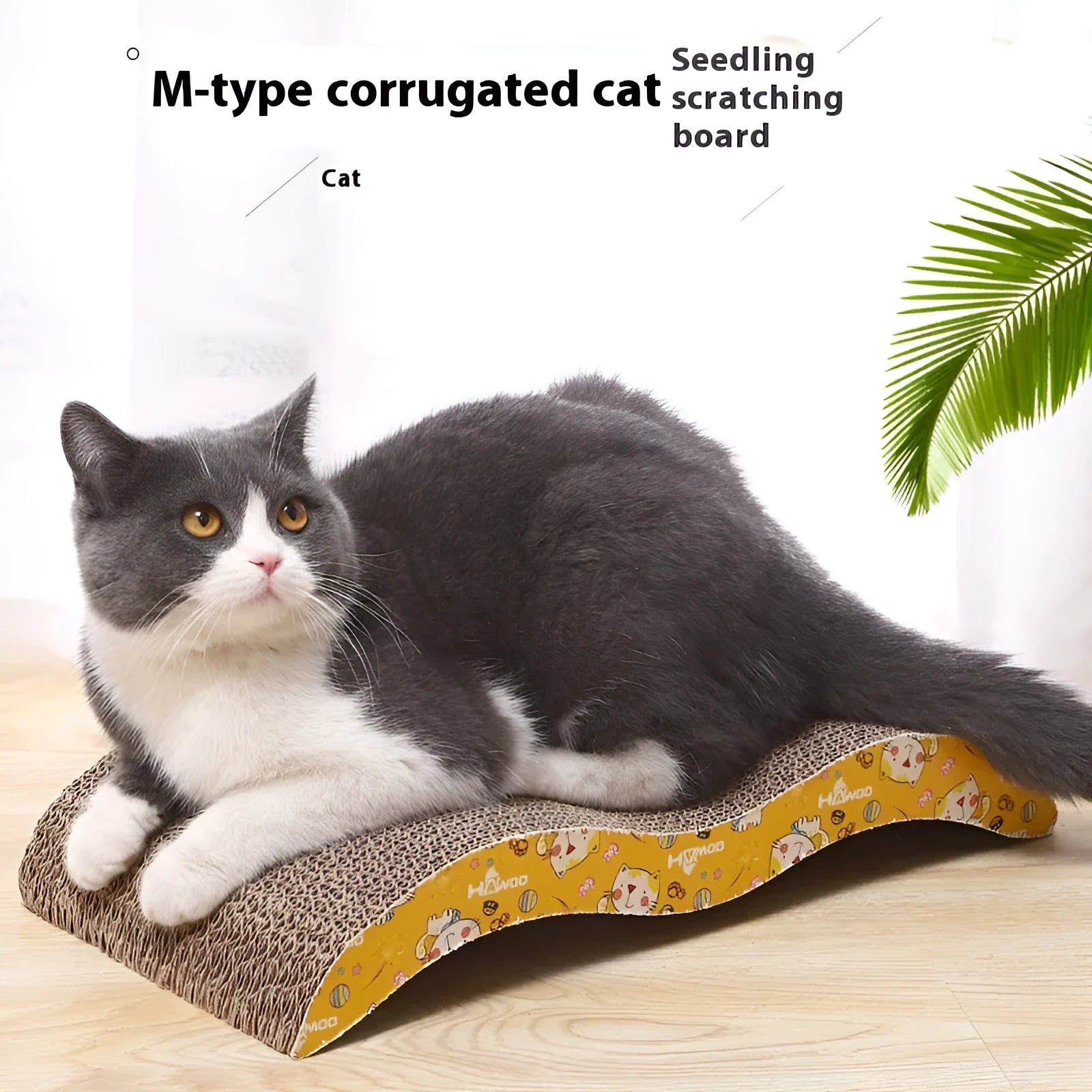 Corrugated paper cat scratch board shown in bone shape and other styles including M-type and wavy.