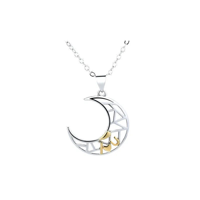 Copper sun and moon couple necklace with cross chain for him and her.