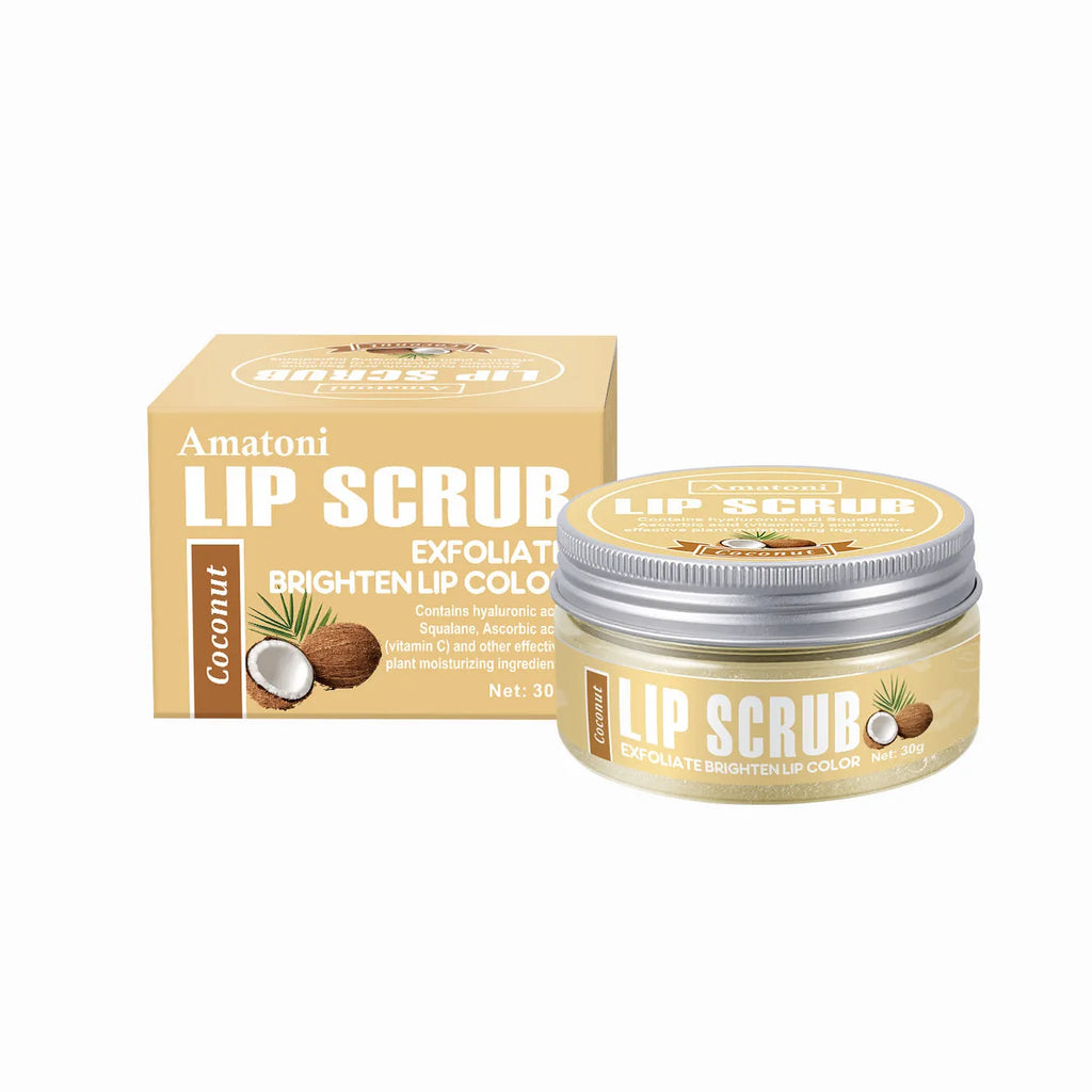 Pot of Amatoni fruit flavour lip scrub cream for exfoliating and moisturising lip care.