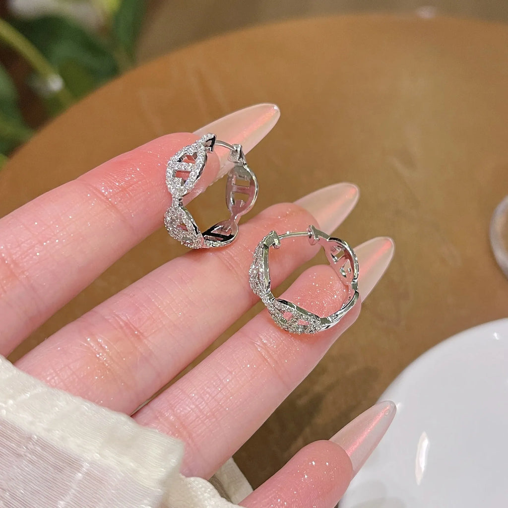 Women's copper electroplated earrings with diamond design in silver, gold, and rose gold colour options