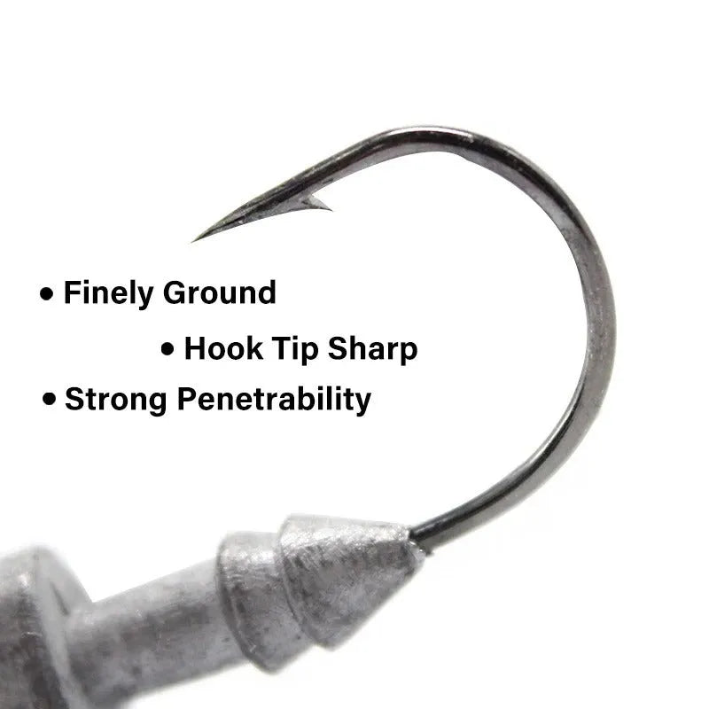 Yayu-shaped lead head fishing jig lure with barbed hook in blue, silver, and yellow colours.
