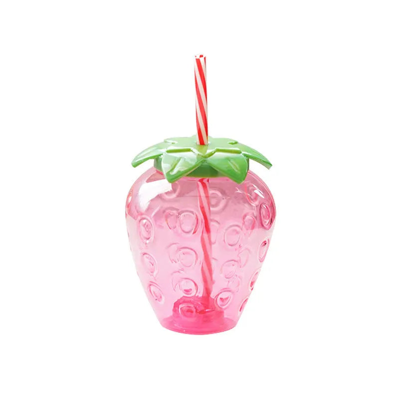 500ml kawaii strawberry-shaped water bottle with straw and pendant on white background