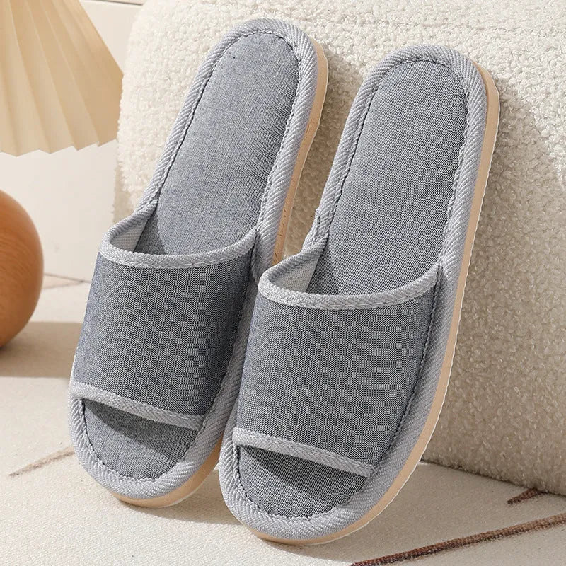 Women's open-toe linen slippers in various colours with thickening sole