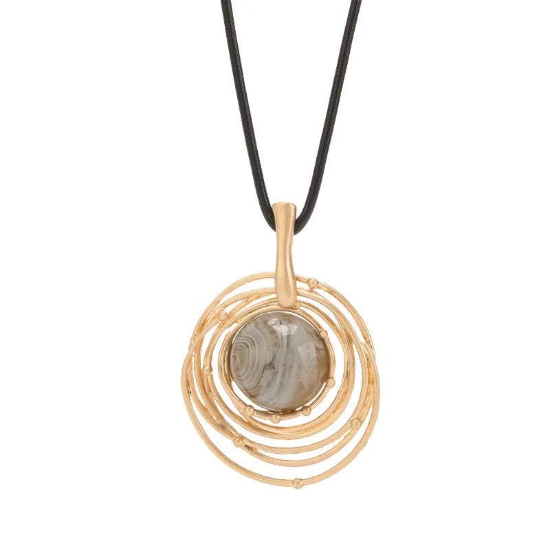 Women's geometric plaid pattern sweater chain necklace with adjustable snakeskin wax rope chain