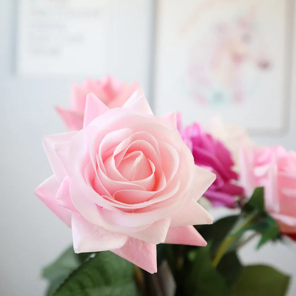 Silk touch artificial rose flower with 42cm length and 8.5cm flower head in multiple colour options