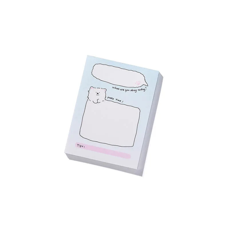 Heartbeat Delivery Series cartoon sticky notes notepad showing six style options including Echo Notes and Puppy Diary.