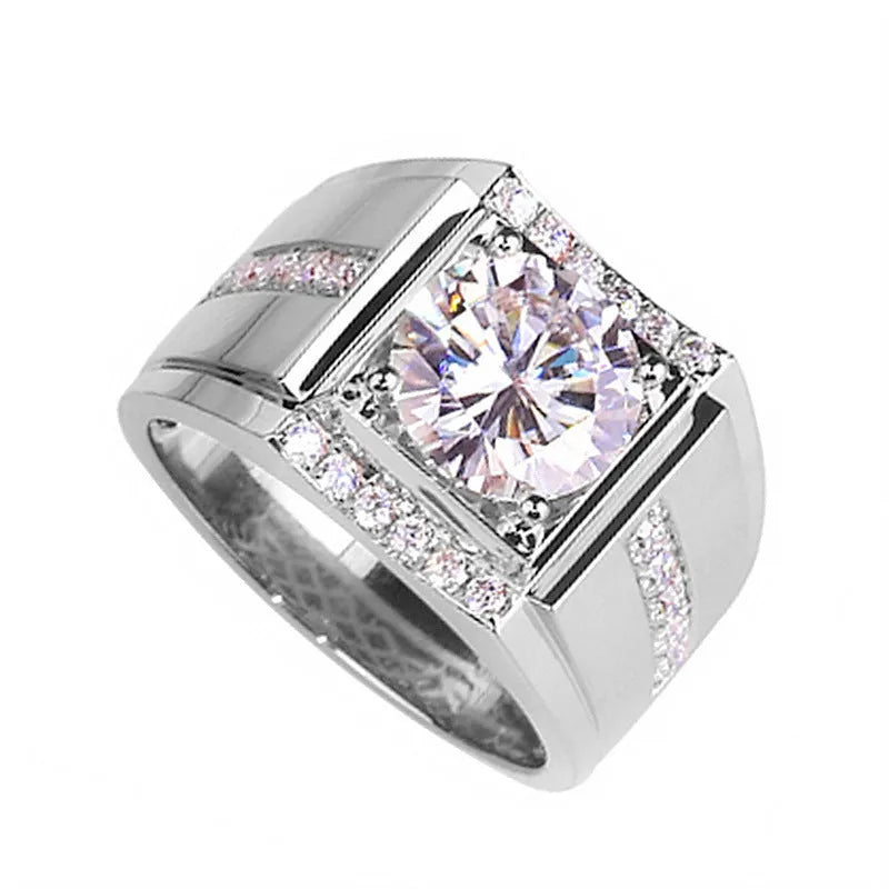 Men's adjustable imitation moissanite ring in electroplated copper with geometric diamond design